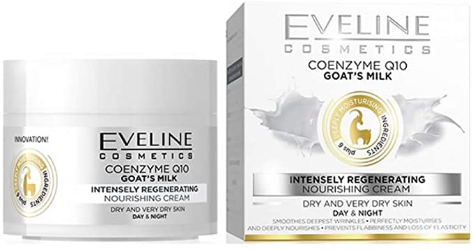 Eveline Cosmetics Nature Line Goats Milk Intensely Regenerating and Nourishing Day and Night Cream m, Reduce Wrinkles, Fine Lines, Even Skin Tone, Age Spots, Sun Spots with Coenzyme Q10 and Goats Milk
