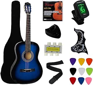 YMC 38" Blue Beginner Acoustic Guitar Starter Package Student Guitar with Gig Bag,Strap, 3 Thickness 9 Picks,2 Pickguards,Pick Holder, Extra Strings, Electronic Tuner -Blue