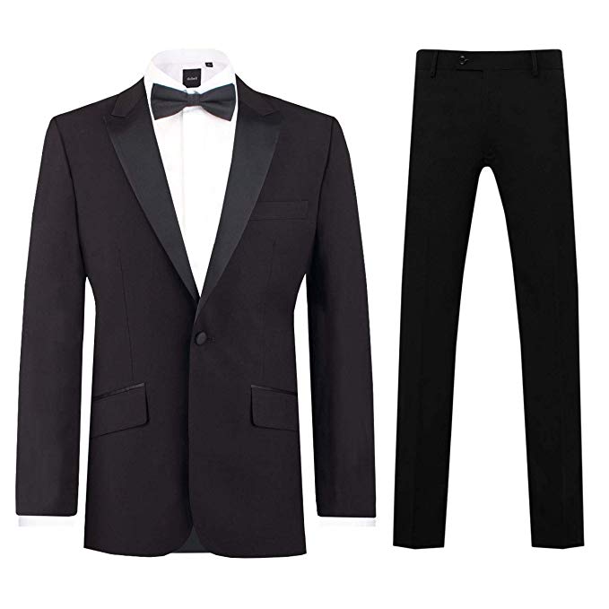 Dobell Mens Black 2 Piece Tuxedo Slim Fit Peak Lapel Evening Dinner Suit