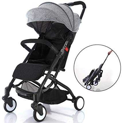 Airplane Lightweight Compact Travel Stroller - One Hand Fold,Umbrella Stroller,Full Recline up 170, Pull Handle, Includes Rain Cover, Cup Holder, Baby Infant Toddler up to 4 Years (Grey/Black)
