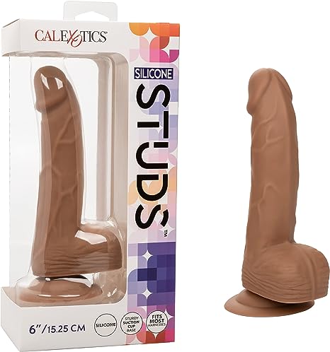 CalExotics Silicone Studs™ 6 Inch – Realistic Dildo with Suction Cup Base Harness Probe – Brown