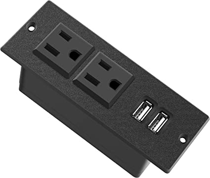 Recessed Power Strip, Black Desktop Power Grommet Socket with Furniture, 2 AC Outlets & 2 USB Ports for Conference Desk,Kitchen,Office,Home,Hotel (9.85 ft)
