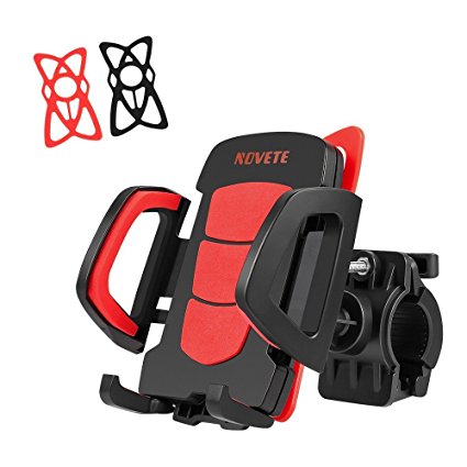 NOVETE Upgraded Bike Phone Mount, Bicycle and Motorcycle Mobile Phone Holder, for Android and iOS Phones, 2 Silicone Pads, 360°Adjustable Rotation, Fit for Diameter 0.71"-1.57" Handlebar