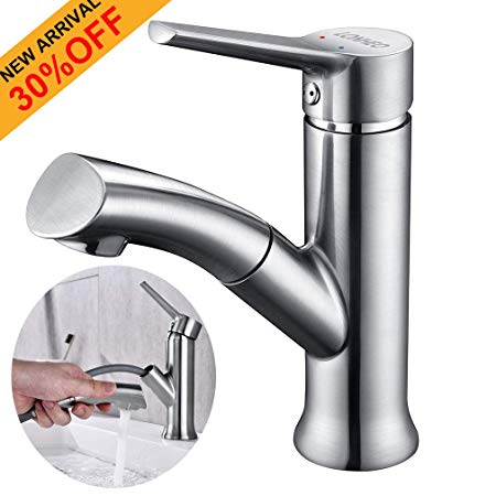 Bathroom Faucet with Pull Out Sprayer,One Hole Bathroom Faucet Brushed Nickel,Modern Style