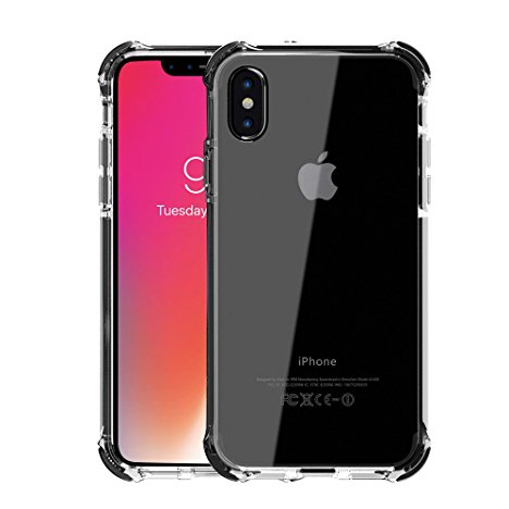 iPhone X Case, Celeir Hybrid Shockproof Slim Crystal Clear Cover Double Anti Drop Protection Armor Hard PC Back Flexible TPU Frame Bumper Corner with Free Tempered Glass Screen Protector (Crystal)