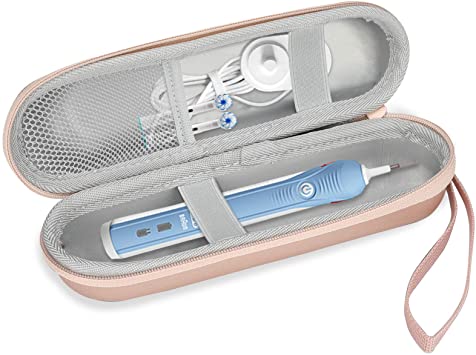 ProCase Electric Toothbrush Hard Travel Case Fit for Oral-b Pro 1000 1500 7000 8000/ Philips Sonicare 5100 6100, Battery Toothbrush Carrying Case Holder Container, Mesh Pocket for Accessories–Rosegold