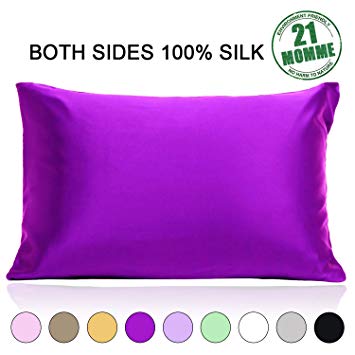 Ravmix 100% Pure Natural Mulberry Silk Pillowcase 21 Momme 600 Thread Count Hypoallergenic Standard Size Both Sides Silk Pillow Cover for Hair and Skin with Hidden Zipper 1pcs By, 20×26inches, Purple