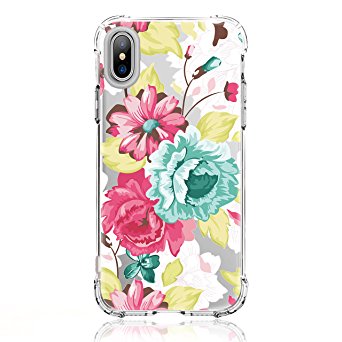 iPhone X Case,iPhone X Case with flowers, LUOLNH Slim Shockproof Clear Floral Pattern Soft Flexible TPU Back Cover case for iPhone X 2017 -White Rose