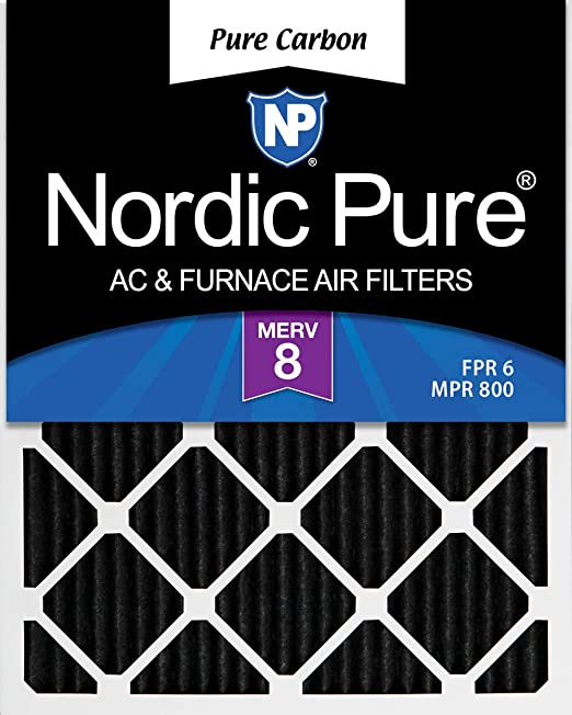 Nordic Pure 16x20x1 Pure Carbon Pleated Odor Reduction AC Furnace Air Filters, 3 PACK, 3 Piece