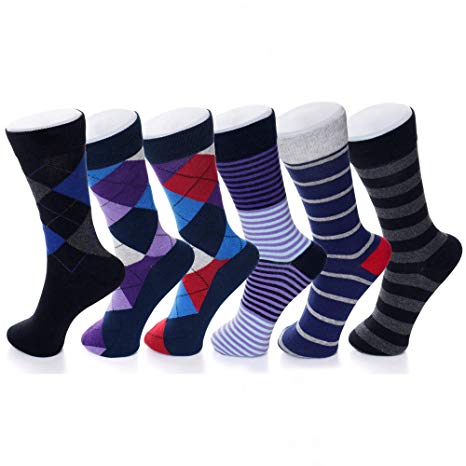 Alpine Swiss Mens Cotton 6 Pack Dress Socks Solid Ribbed Argyle Shoe Size 6-12