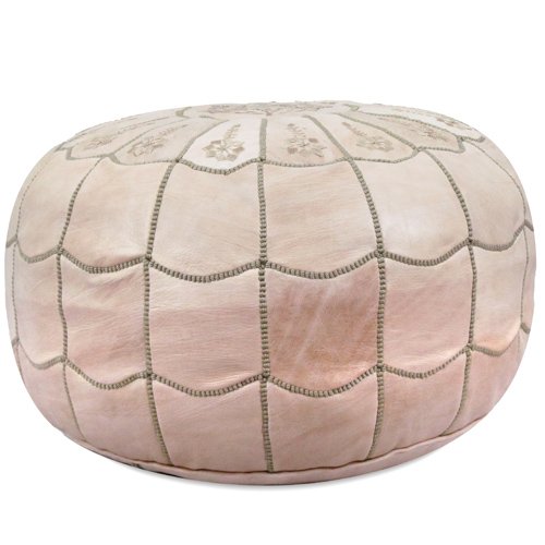 IKRAM DESIGN Moroccan Leather Pouf with Arch Design, Natural, 22-Inch by 14-Inch