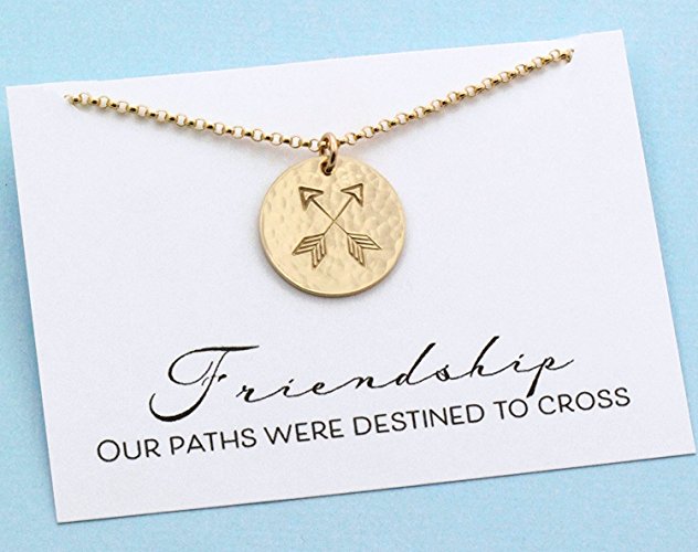 Best Friend Gift • Crossed Arrows Friendship Necklace • Custom Hand Stamped • 14k Gold