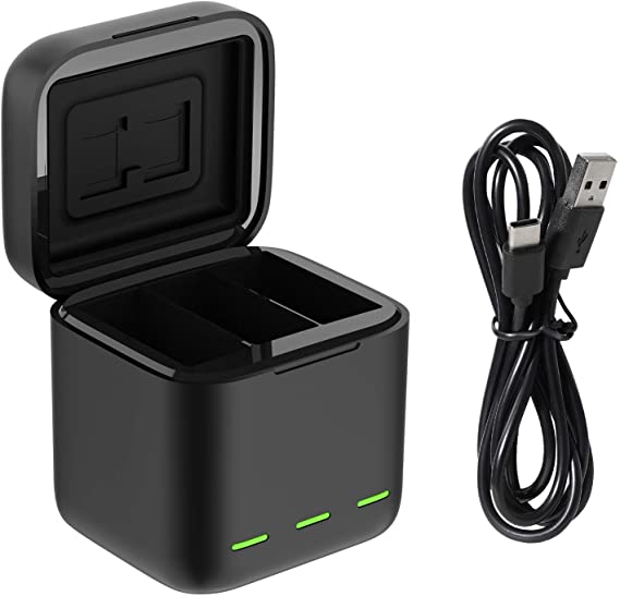 TELESIN Magnetic Triple Charger Battery Storage Charging Box, USB Type-C Cable for GoPro Hero 9 Black Action Cameras (Only Charger)