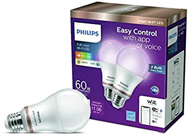 Philips Wiz connected 2-Pack bundle A19 LED Wi-Fi Smart Bulb FULL COLOR 800 Lumens Dimmable 60w equivalent