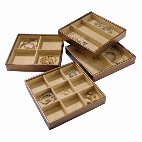 Stock Your Home Stackable Jewelry Trays Set of 4 with Dual Jewelry Organization, Jewelry Storage Functionality