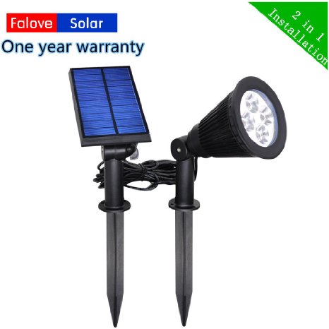 [Separable Panel and Stake]Falove 200 Lumens 2 in1 Installation IP44 4LED Solar Spotlight Waterproof Outdoor Wall Light ,Security Lighting, Path Lights , Landscape Solar Flag Pole Light