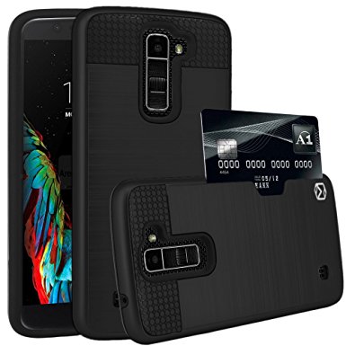 LG K10 Case, MP-Mall [Shock Absorbent] [Card Slot] Armor Hybrid Defender Rugged Protective Cover Case For LG K10 (Black)