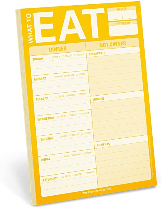 Knock Knock What To Eat Pad (Yellow), Meal Planning Note Pad With Magnet, 6 x 9-inches