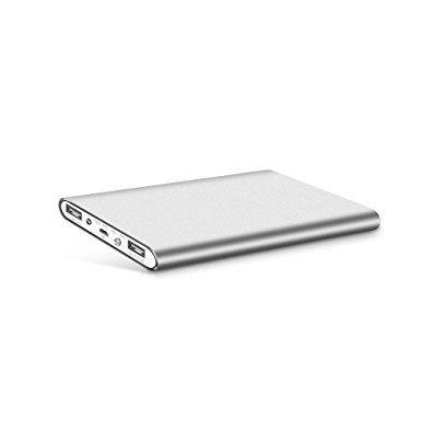 M20000 Power Bank Ultra Slim External Battery with 2 USB Ports Portable Charger Pack for iPhoneX 8 7 6s 6 Plus, iPad, Samsung Galaxy and More(Sliver)
