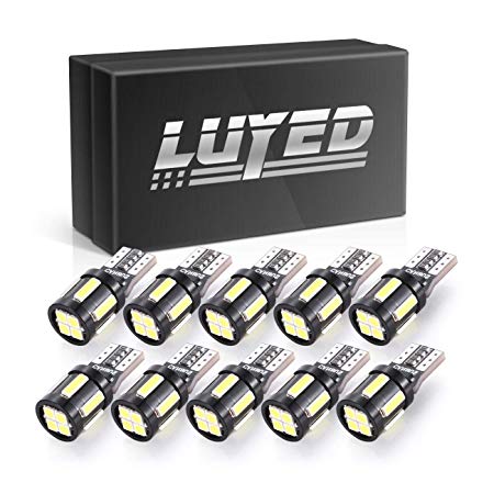 LUYED 10 X Super Bright 7020&3030 10-EX Chipsets Canbus W5W 194 168 2825 Led Bulbs,Xenon White