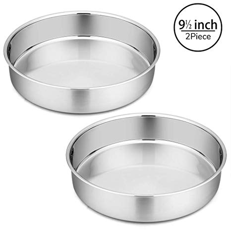 9½-inch Round Cake Pan Set of 2, P&P CHEF Stainless Steel Bakeware Tier Cake Pan Set, Easy Releasing & Cleaning, Oven & Dishwasher Safe, 9½-inch x 2 inch