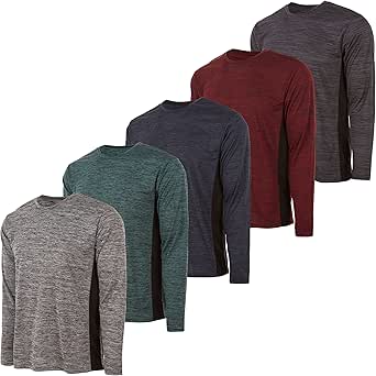 Essential Elements Boys Active Shirt - Quick-Dry Athletic Workout Training Stretch Crew Neck Long Sleeve Top 5 Pack