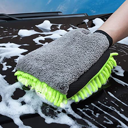 X XINDELL Water Proof Car Wash Mitt - Extra Large Size Premium Chenille & Coral Velvet Wash Glove Scratch-Free Microfiber Washing Mitten for Auto Exterior Interior Cleaning Care Accessories (Green)