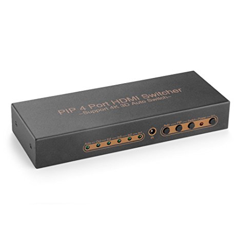 TNP HDMI Switch 4x1 Switcher Selector Hub Box w/ PIP Function Auto Switch On/Off & Remote Controller 4 In 1 Out Support Full HD 4K 2K 1080P 3D HDCP Audio Output for TV PC Computer Monitor Gaming