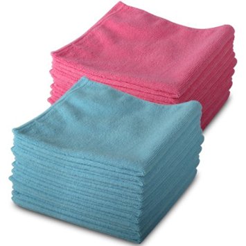 20 Pack of Genuine Exel 10 Pink & 10 Blue Microfibre Magic Cleaning Cloths. Chemical Free Cleaning. Anti Bacterial Microfiber Cloths for Amazing Smear Free Wiping.