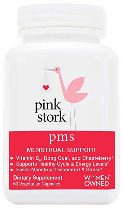 Pink Stork PMS: Support for Period Relief & PMS Symptoms, with B-Vitamins, Chasteberry, Dong Quai, More -60 Vegetarian Capsules