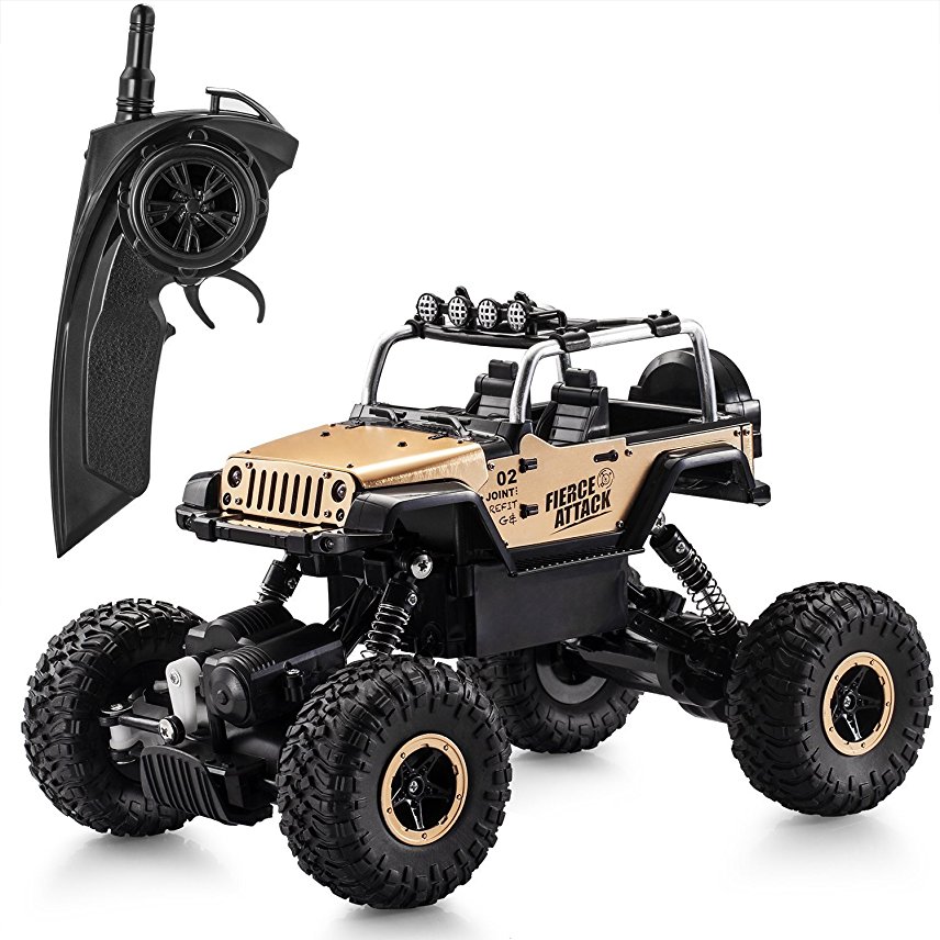 RC Car,Electric Remote Control Cars Off Road 4x4 2.4G High Speed Rock Vehicle Crawler Monster Truck Toys Racing Car with LED Light for Kids(Gold)
