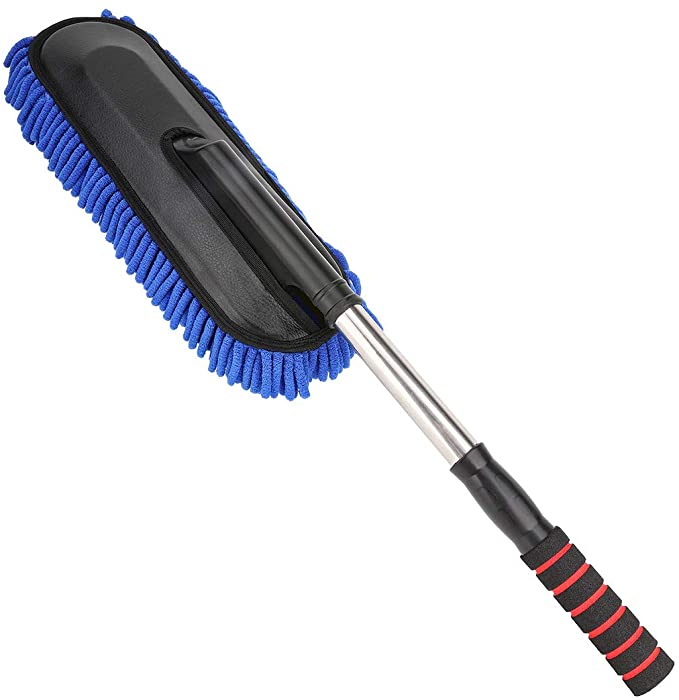 MoKo Car Duster, Water Absorbant Chenille Vehicle Duster Wash Brush Interior and Exterior Cleaning Kit with Extendable Handle for Car, Auto, Bike, RV, Boats or Home - Blue