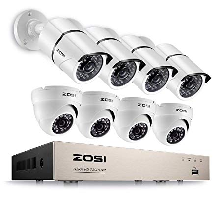 ZOSI 1080P Security Camera System 8 Channel HD-TVI Video Recorder DVR with 8 pcs 2.0 megapixel Bullet & Dome Waterproof Security Cameras, Day & Night Vision, Rmote Access on PC & Smartphone