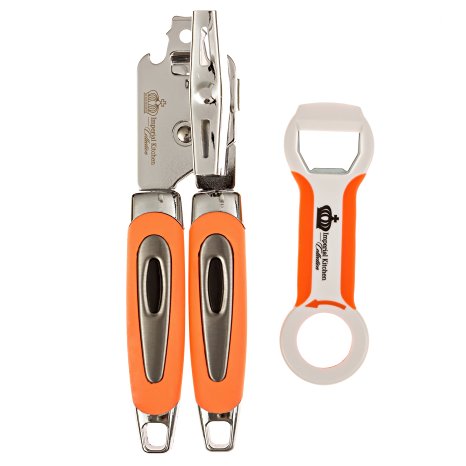 #1 Best Can Opener & 4 in 1 Heavy Duty Bottle Opener Combo Set, Professional Stainless Steel, Ergonomic Design Soft Grip Handle. Imperial Kitchen Collection (Tangerine)