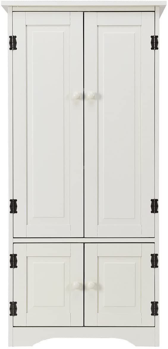 COSTWAY Wood Storage Cabinet, Adjustable Shelves Antique 4-Door Organizer Unit Chest, Large Kitchen Cupboard Tall Floor Sideboard Living Room Entryway Hallway Corner Bedroom, 59 x 32 x 123cm (Cream)