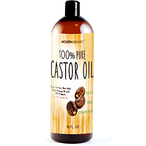 Molivera Organics Castor Oil 16 oz. Premium Cold Pressed 100% Pure Castor Oil, Best Moisturizer for Skin & Hair, Eyelashes and Hair Growth, Triple Filtered, Great for Acne, UV Resistant BPA Free Bottle