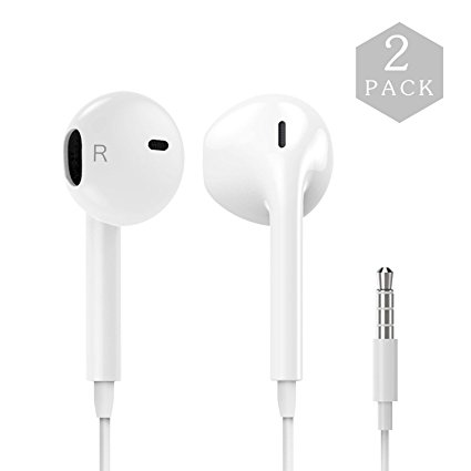 Auideas Earphones with Microphone [2 Pack] Premium Earbuds Stereo Headphones and Noise Isolating headset Made for Apple iPhone iPod iPad - White (white).