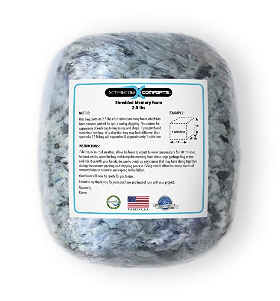 Shredded Memory Foam Fill for Bean Bags, Chairs, Pillows, Dog Beds, Cushions and Crafts. MADE IN THE USA with 100% CertiPUR-US Certified Foam. (2.5 Pounds)