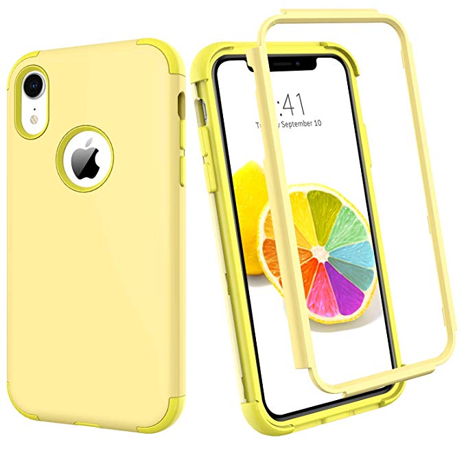 iPhone XR Case, BENTOBEN 3 in 1 Hybrid Hard PC Cover Soft Rubber Bumper Heavy Duty Slim Rugged Shockproof Anti Slip Full Body Protective Phone Cases for Apple iPhone XR (6.1 Inch), Yellow Lemon