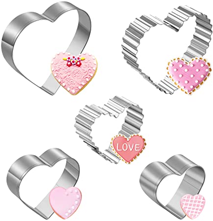 Joyoldelf 5pcs Heart Shape Cookie Cutters Set, Stainless Steel Biscuit Baking Mold for Valentine’s Day Wedding Anniversary Engagement Birthday