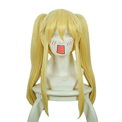 Xingwang Queen Anime Long Straight Blonde Yellow Cosplay Wig Clip on Two Ponytails Women Girls' Party Wigs