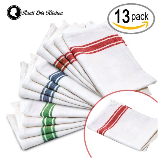Kitchen Dish Towels with Vintage Design for Kitchen Decor Super Absorbent 100% Natural Cotton Kitchen Towels (Size: 25.5 x 15.5 inches) White with Red, Green and Blue, 13-Pack