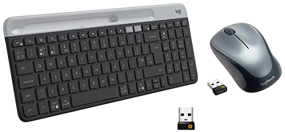 Logitech K580 Slim Multi-Device Wireless Keyboard – Bluetooth/Receiver, Compact, Easy Switch, 24 Month Battery, Win/Mac, Desktop, Tablet, Smartphone, Laptop - Graphite & M235 Wireless Mouse Black/Grey