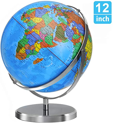 World Globe for Kids, KingSo 12" Diameter World Globe 720° Rotation Large Globe with Heavy Duty Stand Over 4000 Locations Adult Earth Globe Educational Geographic Learning Toy Gift for Kids