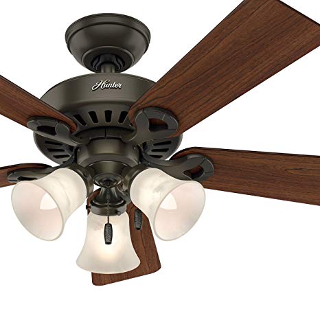 Hunter Fan 44 inch New Bronze Finish Traditional Ceiling Fan with Swirled Marble Three-Light Fitter and Remote Control (Certified Refurbished)