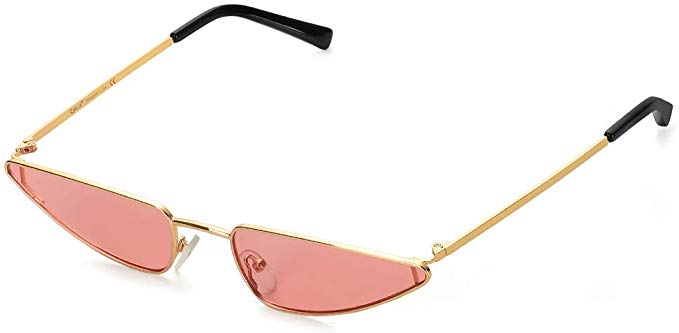 Cyxus Cat Eye Mirrored Flat Lenses Street Fashion Metal Frame Women Sunglasses (Pink)