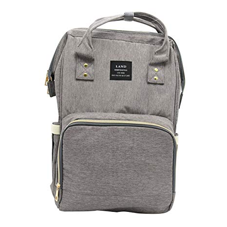 LAND Baby Diaper Bag Backpack - Multi-Function Waterproof Maternity Travel Nappy Bags for Baby Care - Large Capacity, Durable and Stylish (Grey)