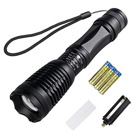 Sondiko LED Super Bright Torch, Zoomable Waterproof Handheld Camping Flashlight with 5 Modes, AAA Battery Included.