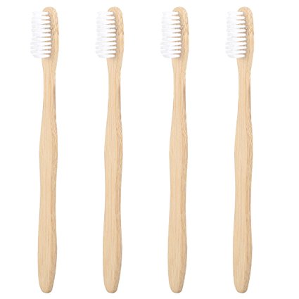 Eroboo Natural Bamboo Toothbrush Green Biodegradable Soft Bristles 4 Packs for Adult