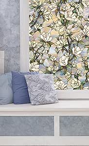 Artscape Star Magnolia | Window Privacy Film Stained Glass Pattern| Non-Adhesive & UV Protection | Easy to Apply & Removable | 24 x 36 inches | Made in USA